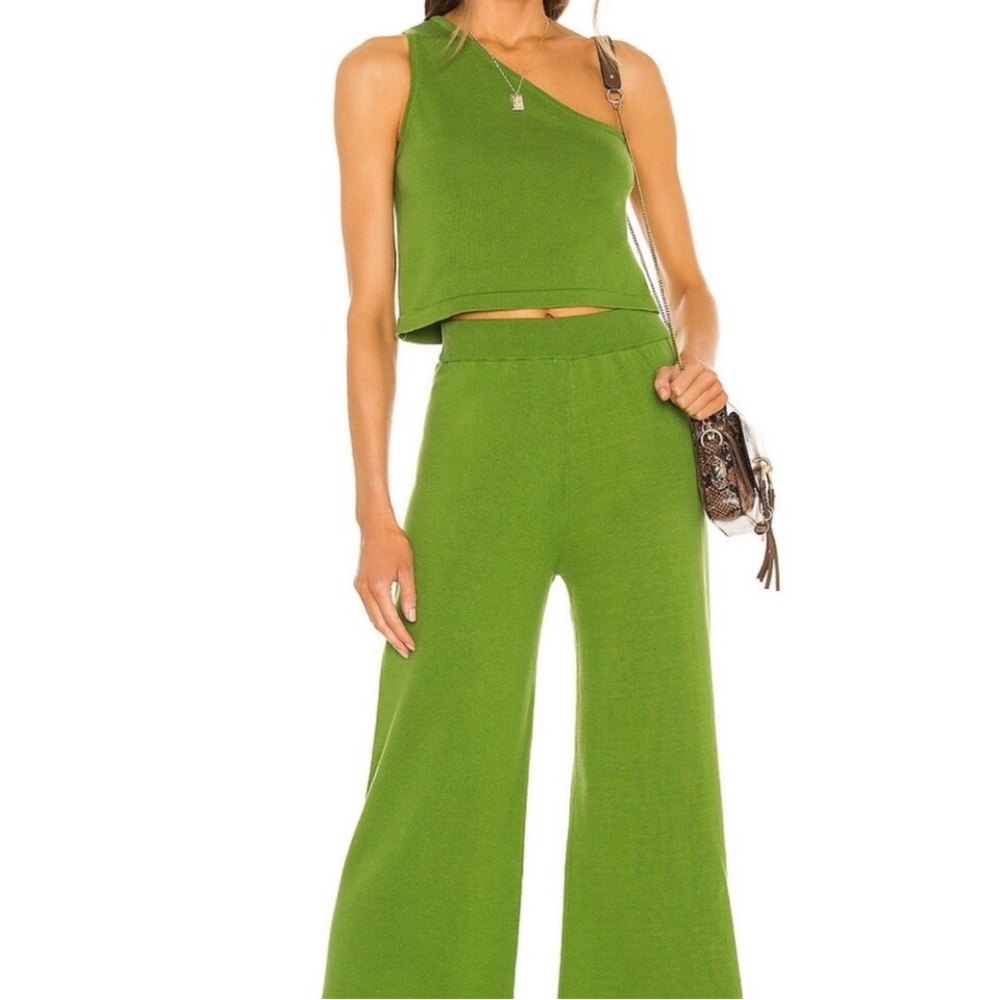 Callahan Green Knit Wide Leg pant & One shoulder top. From Revolve clothing